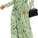 LILBETTER Women Long Sleeve Deep V Neck Loose Plain Long Maxi Casual Dress (XXL)