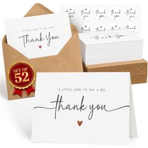 UnimaxPrint 52 Thank You Cards with Envelopes & Stickers (4 Designs), Minimalist 3x5 Thank You Notes for Teacher Appreciation, Weddings, Baby Showers & Small Business
