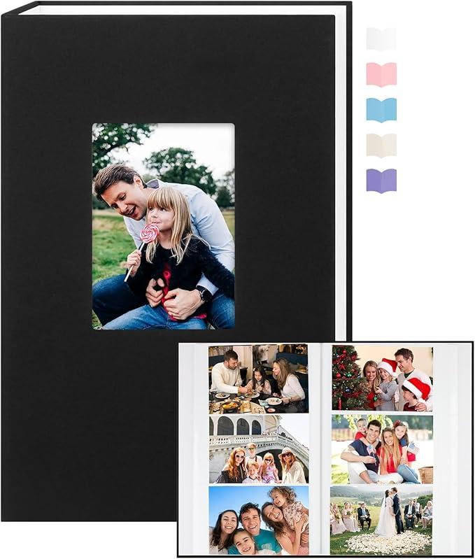 Photo Album 4x6 360 Photos, Large Capacity Linen Cover with Front Window, 4 x 6 Picture Album, 360 Photos 4x6 Photo Album Book for Wedding Kids Travel Family Baby Pictures (White) 2 PCS