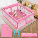 79x71 in Baby Playpen with Mat: Large Play Pen for Babies and Toddlers - Baby Gate Playpen with Soft Breathable Mesh - All-Wrapped Sponge Sturdy Safety Play Yard with 2 Handles & Bag, Pink