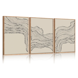 HLNIUC Neutral Abstract Framed Canvas Wall Art Set, Black Beige Wave Line Wall Decor, Large Minimalist Painting, Modern Geometric Art Print for Living Room, Bedroom, Dinning Room, Office - 16"x24"x3