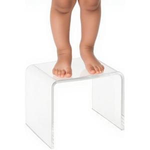 Acrylic Kids' Step Stool  Clear Small Footstool for Bathroom, Kitchen & Bedroom, 12.5x9.7x9, Holds 200lbs, Multi-Use as Toilet Stool, Shower/Water-Resistant Stool, Seating and Placing Items