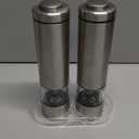Electric Salt and Pepper Grinder Set - Battery Operated, Stainless Steel Shakers with Adjustable Fine & Coarseness, One Handed Operation, LED Light & Complimentary Mill Rest Tray