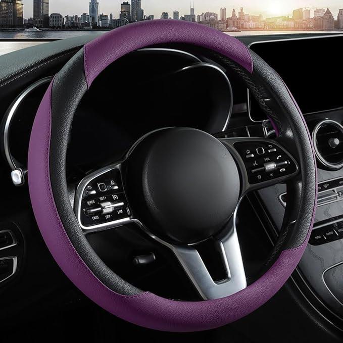 Car Steering Wheel Cover, Microfiber Leather Steering Wheel Cover Universal Fit 14.5-15 inch Anti-Slip Comfortable Breathable, Car Wheel Protector for Men Women,Purple
