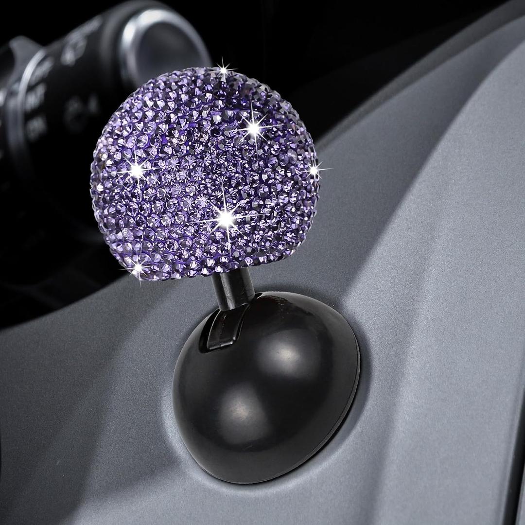 Wuyaoyao Bling Car Push to Start Button Rocker, Joystick Engine Start Stop Button Cover, One-Touch Start Button Cover with Rocker Lever, Crystal Rhinestone Decorative Car Accessories(Full Purple)