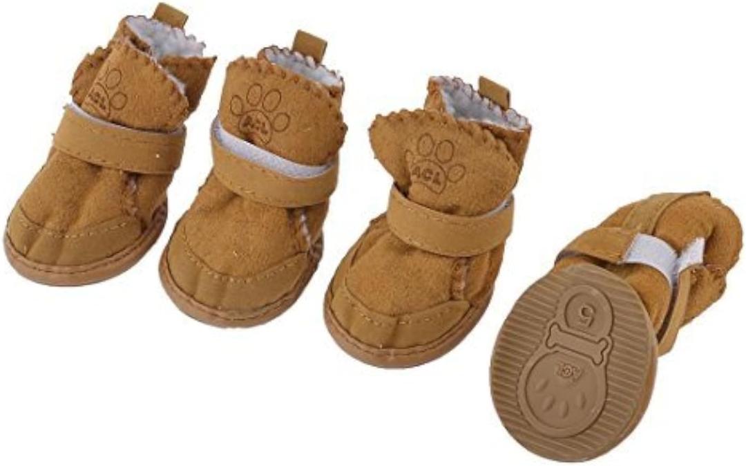 URBEST Dog Shoes with Hook Loop Closure Booties Pet Dog Chihuahua Shoes Boots, 4Pcs (5#, Brown)