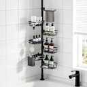 Shower Caddy Organizer Tension Pole, Rustproof 6-Pack Corner Shelf with 30-120 Inch Adjustable Shower Rack for Inside Shower, Extra Towel Bar & Soap Dish for Bathroom Organizers and Storage, Black