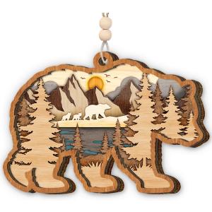 Wild Bear Christmas Ornament 2025 - Woodland Animal Gifts for Women Men Boy Girl Kid, Unique Bear Lover Gifts, Wooden Christmas Ornaments for Tree Decor - Holiday Keepsake & Xmas Gift Exchange Idea