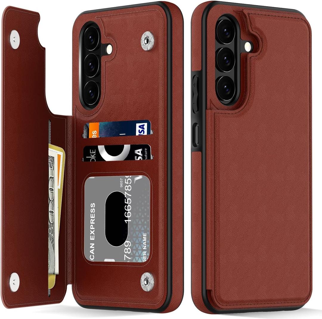 LETO for Samsung Galaxy A15 5G Wallet Case - Flip Folio Leather Kickstand - Credit Card Holder - Fashionable Flower Designs - Protective Phone Cover for Women and Girls - 6.5" - Dark Brown