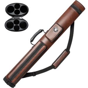 Adhafera Pool Cue Case, 2 X 2 Hard Pool Stick Case, Made of Faux Leather Billiards Accessories (Brown)