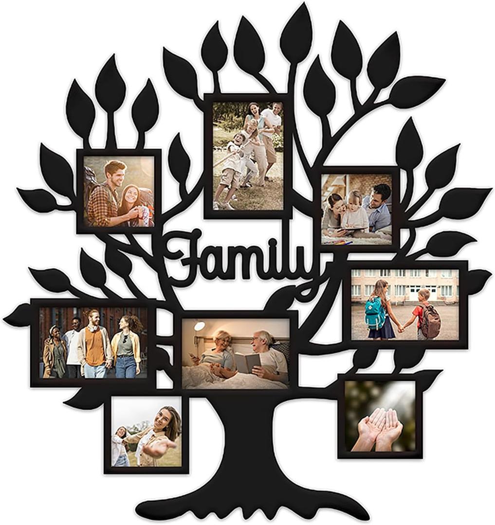 Family Tree Picture Frame, 8 Opening Pictures Frame Collage (4 4''x6'', 4 4''x4'') Photo Frames for Wall Decor Modern Farmhouse Family Photo Frames for Wall Living Room Bedroom (Black)
