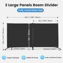 MAYOLIAH Indoor Room Divider 2 Large Panels on Wheels, 142W x 75H Rolling Privacy Screen W/Cover Strip, Portable Wall Divider for Home Office Partition, Black