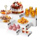 6PCS Buffet Risers, Food Risers for Buffet Table, Display Stand Shelf for Party Catering Dessert Collectibles, White Acrylic Cube Boxes Nesting Risers with Hollow Bottoms (Size 10" 9" 8" 7" 6" 5")