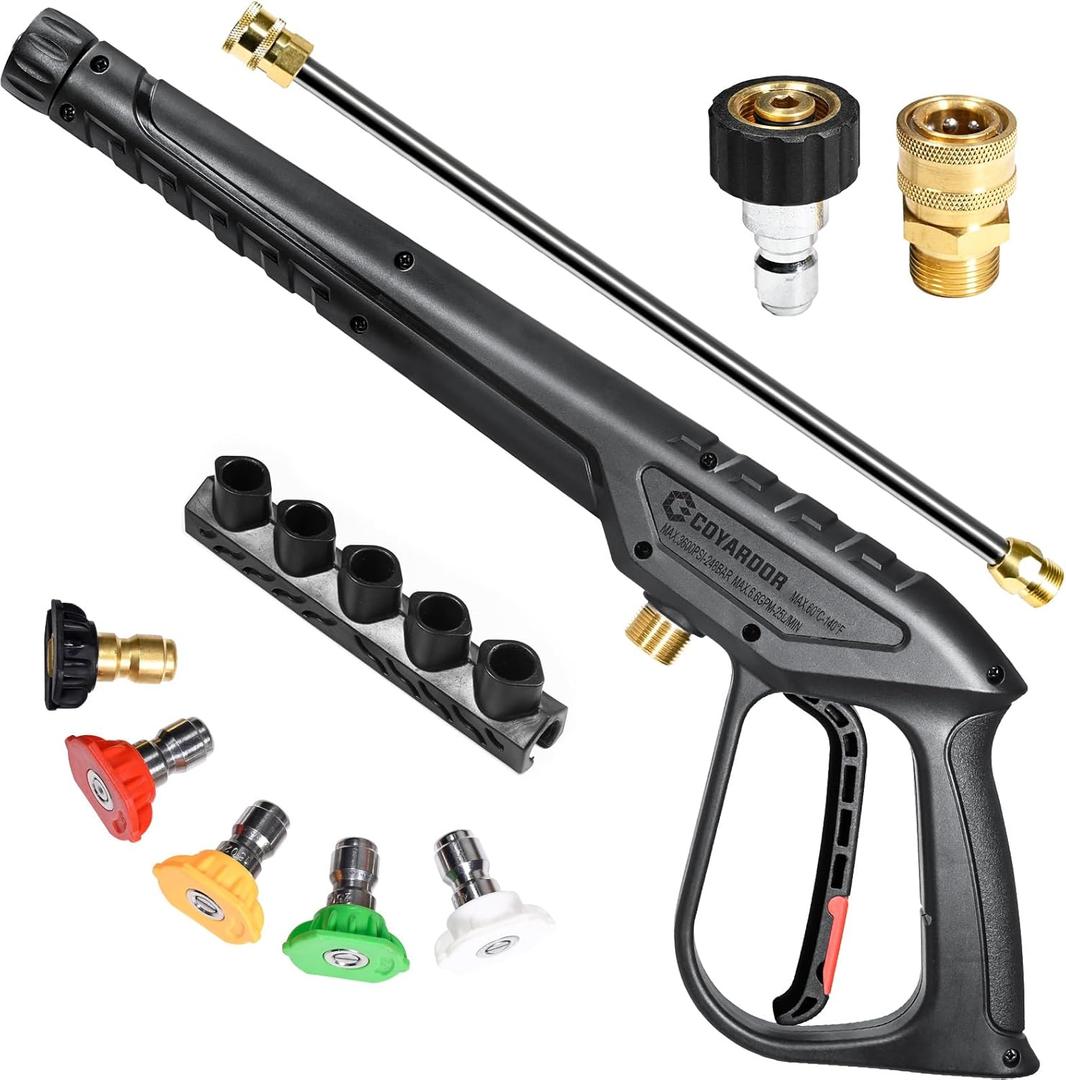 Pressure Washer Gun 3600 PSI with Extension Wand, Nozzle Holder & 5 Spray Tips, M22-14mm Fitting, Replacement for Ryobi, Karcher, Honda, Greenworks, Briggs & Stratton, Gas Power Washer