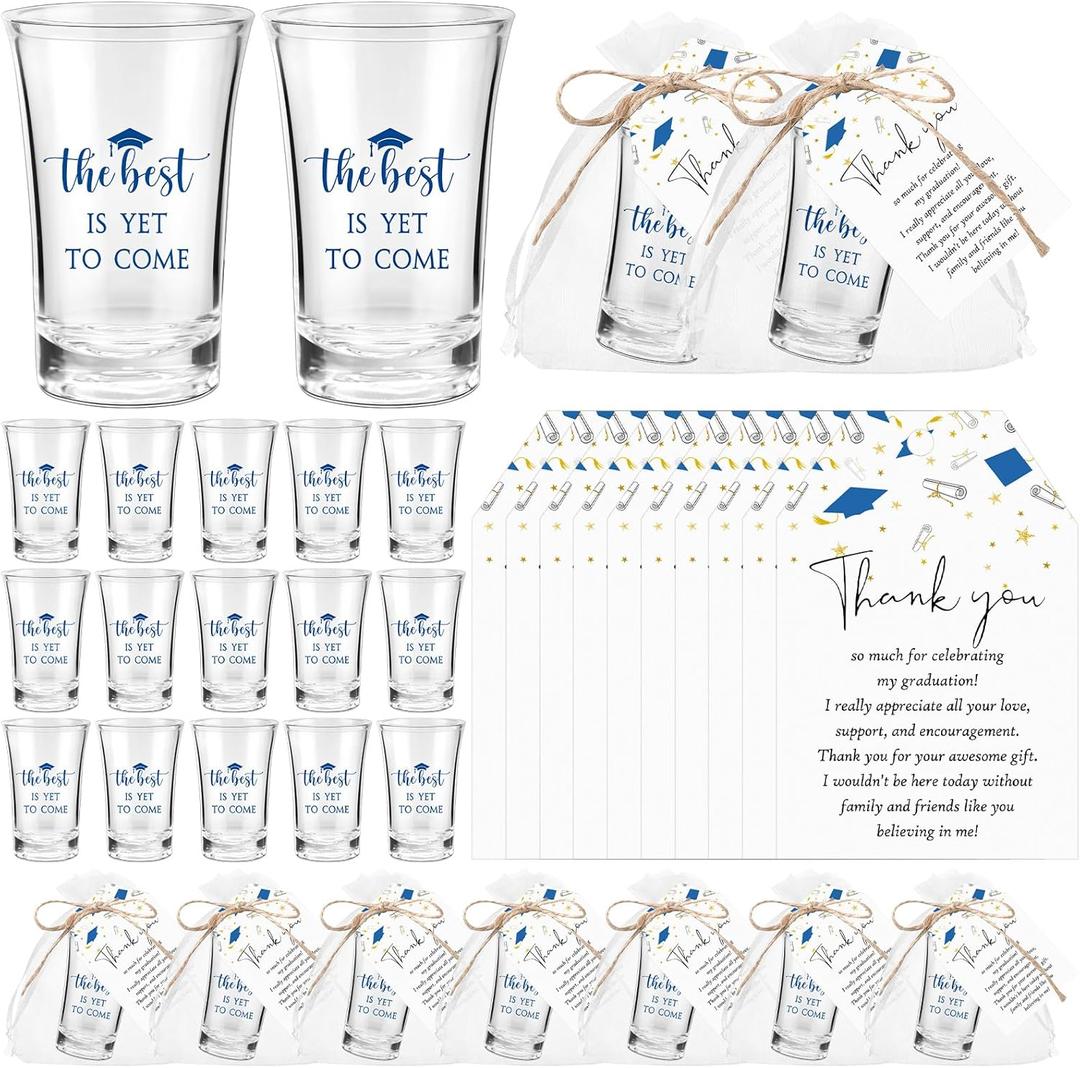 Roshtia 25 Set Graduation Party Favors for Guests 2026, Acrylic Shot Glasses with Thank You Cards and Organza Bags, High School & College Grad Celebration Party Souvenirs(Blue)