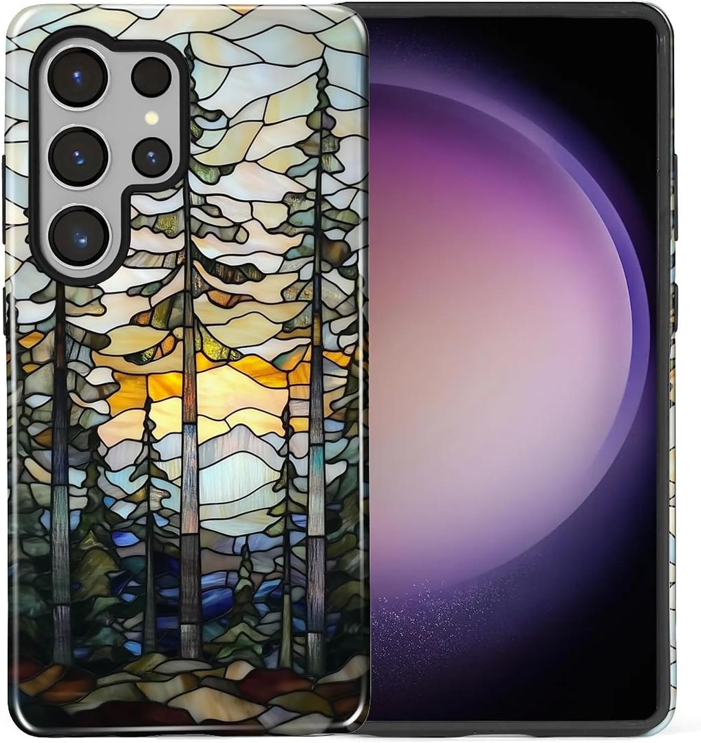 Case for Samsung Galaxy S26 Ultra, 2 in 1 PC Hard Shell & Silicone Inner Bumper, Anti-Scratch Full-Body Cover Shockproof Slim Design -Mountains Sunset