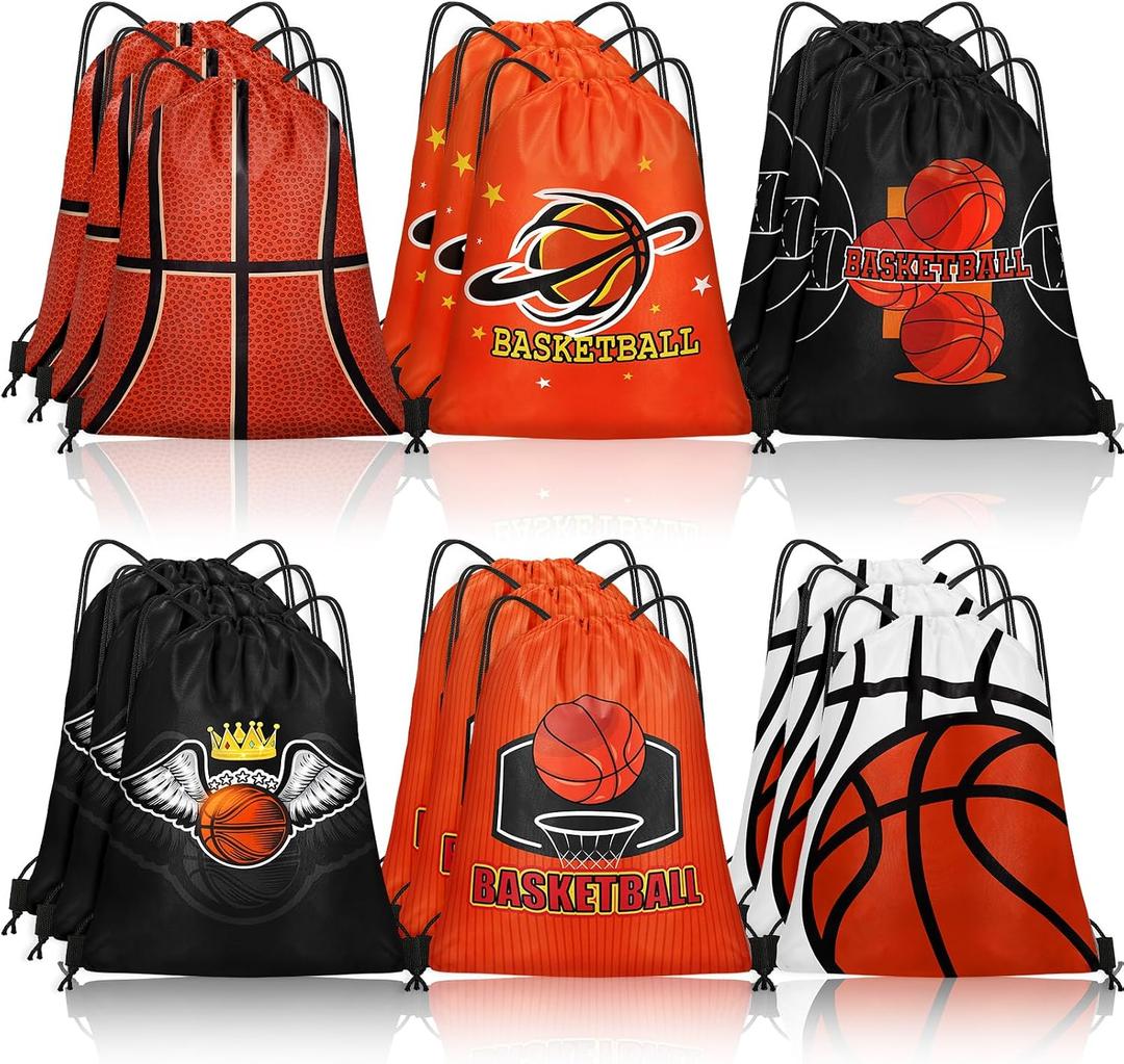 Grneric 18 Pcs Basketball Party Favor Bags Drawstring Bags Bulk Candy Goodie Bag Basketball Themed Presents for Sports Teams