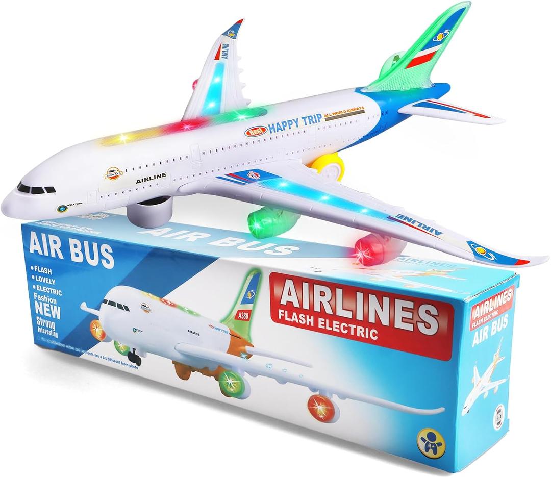Airplane Toy with Bump and Go, Kids Airplane Toys Flashing Lights and Sound, Realistic Model Plane for Boys and Girls Ages 3-12, Birthday Gifts (Blue)
