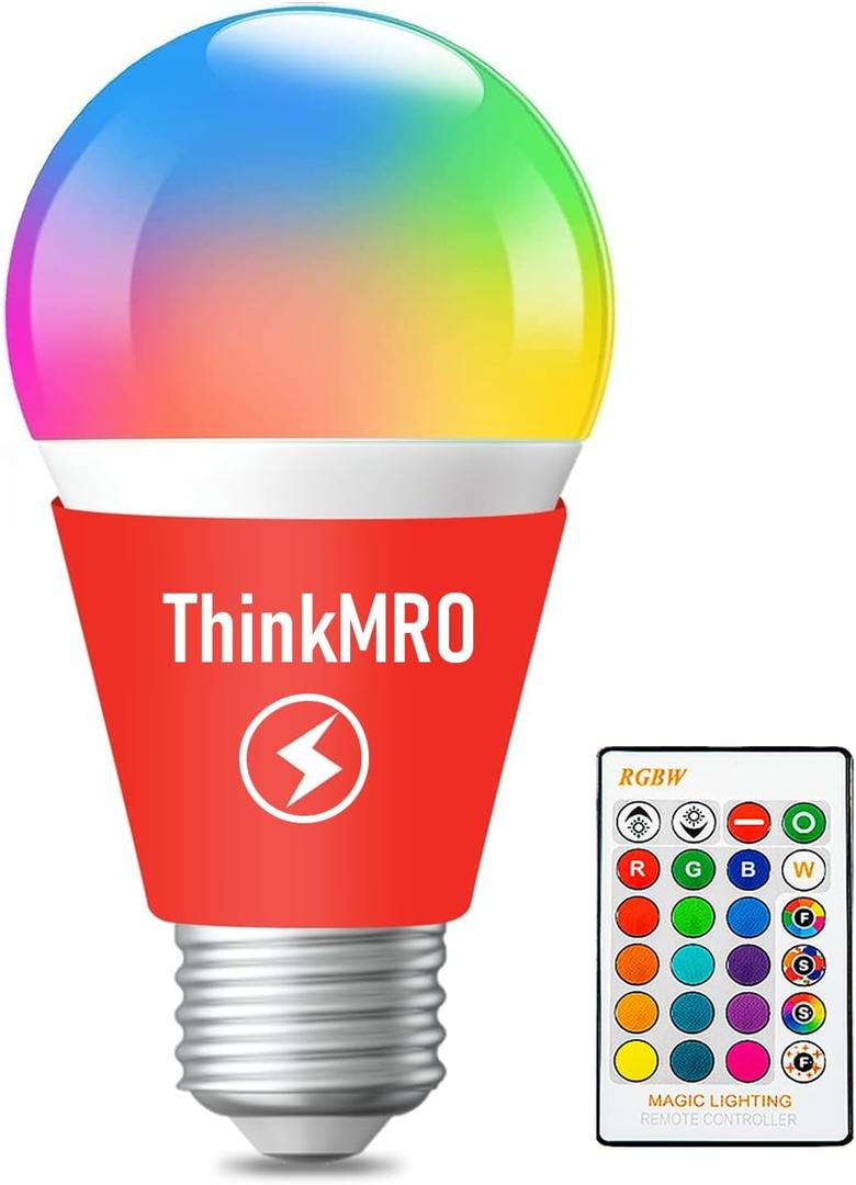 ThinkMRO RGBW Bulbs10W (85W Equivalent), A19 E26/ 27 Multiple Color Changing Light Bulb with Remote, LED Lamp Replace, Warm White, Dimmable Memory Function, Ideal Lighting for Home Decoration, Party, Gardens