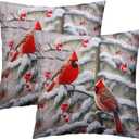 Giwawa Red Birds Throw Pillow Covers 18x18 Inch Winter Berry Decorative Pillow Cases Set of 2 Holiday Cushion Covers for Home Couch Living Room