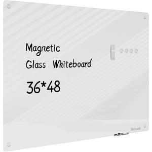Magnetic Glass Whiteboard - Glass Dry Erase Board 48"x36" Large Frameless Glass Board for Walls Office School and Home, Gray