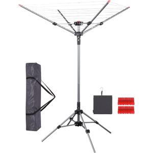 STORAGE MANIAC Portable Umbrella Clothes Drying Rack 8 Lines with 82 Feet Drying Space, Steel Frame & Adjustable Height, 4-arm Umbrella Clothesline for Laundry, Collapsible Indoor & Outdoor Drying