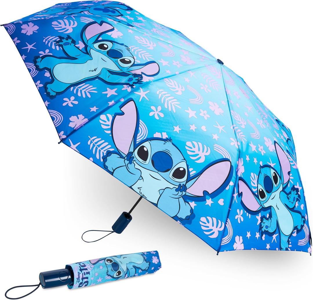 Disney Automatic Umbrella for Kids Teens Adults, Folding Telescopic Umbrella Lightweight Travel School Work, Gifts for Kids (Blue Stitch)