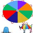 Gimilife 9ft Parachute Toys for Kids, Rainbow Parachute Toy with 8 Durable Handles, Toy Tent Game for Cooperative Play Games, Outdoor Kids Playground Activities for Girl Boy Toddlers Birthday Gift(L)