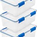 IRIS USA WeatherPro 16 Qt Storage Bins with Lids, 3 Pack, BPA-Free Plastic Gasket Box with Tight Latch and Seal, Stackable Nestable Tote Tub - Clear/Blue