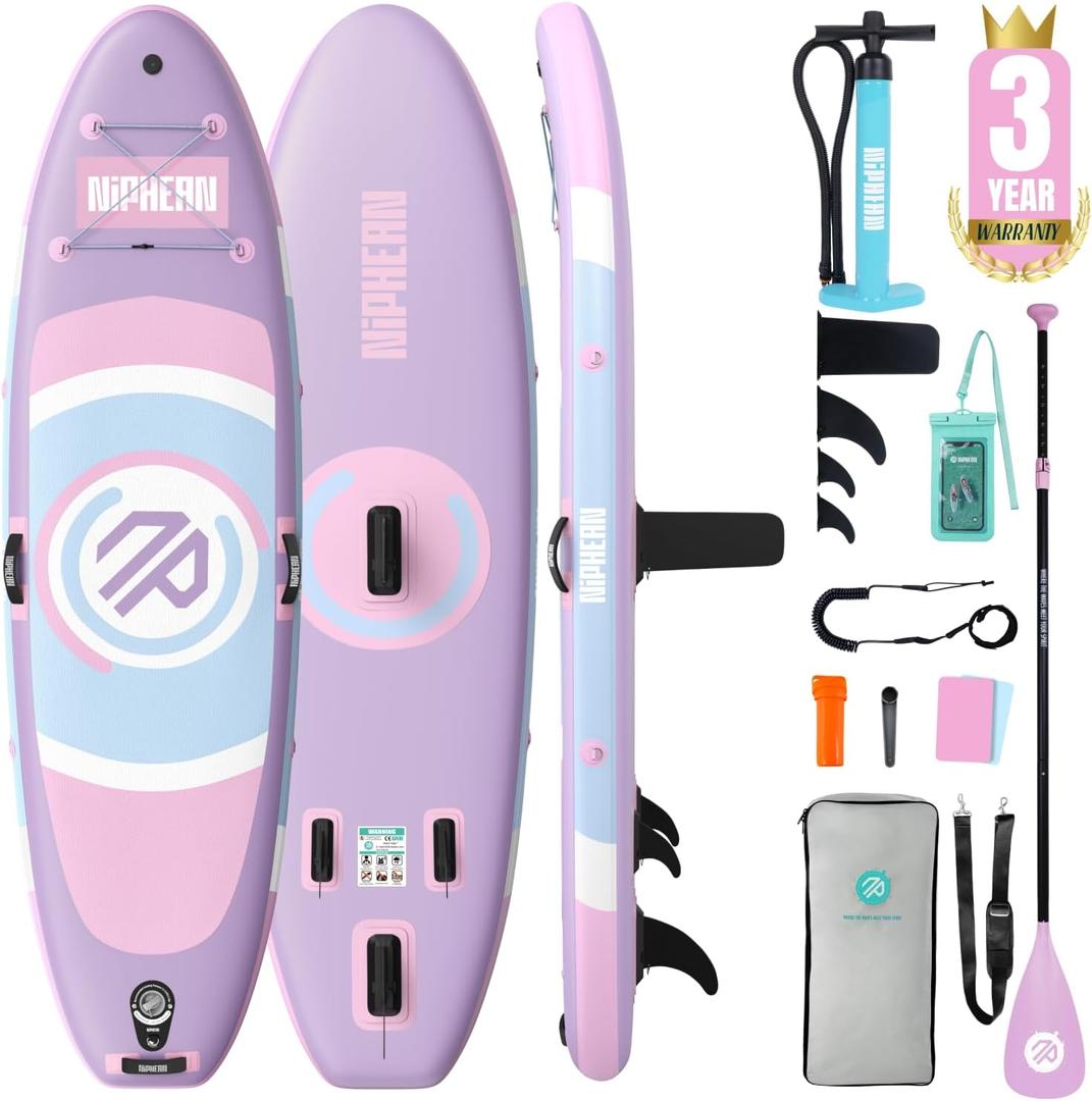 NipheanUltra-Light Inflatable Paddle Board with StabilTrac Fin and Durable SUP Accessories, 10' Stand Up Paddle Boards for Adults & Youth, Versatile Yoga Paddle Board, Gift Ideas