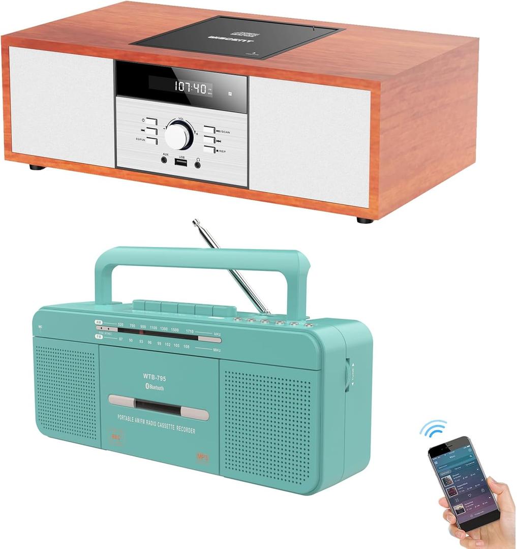 WTB-797 Nostalgic Bluetooth Stereo System and WTB-795 Cassette Tape Player