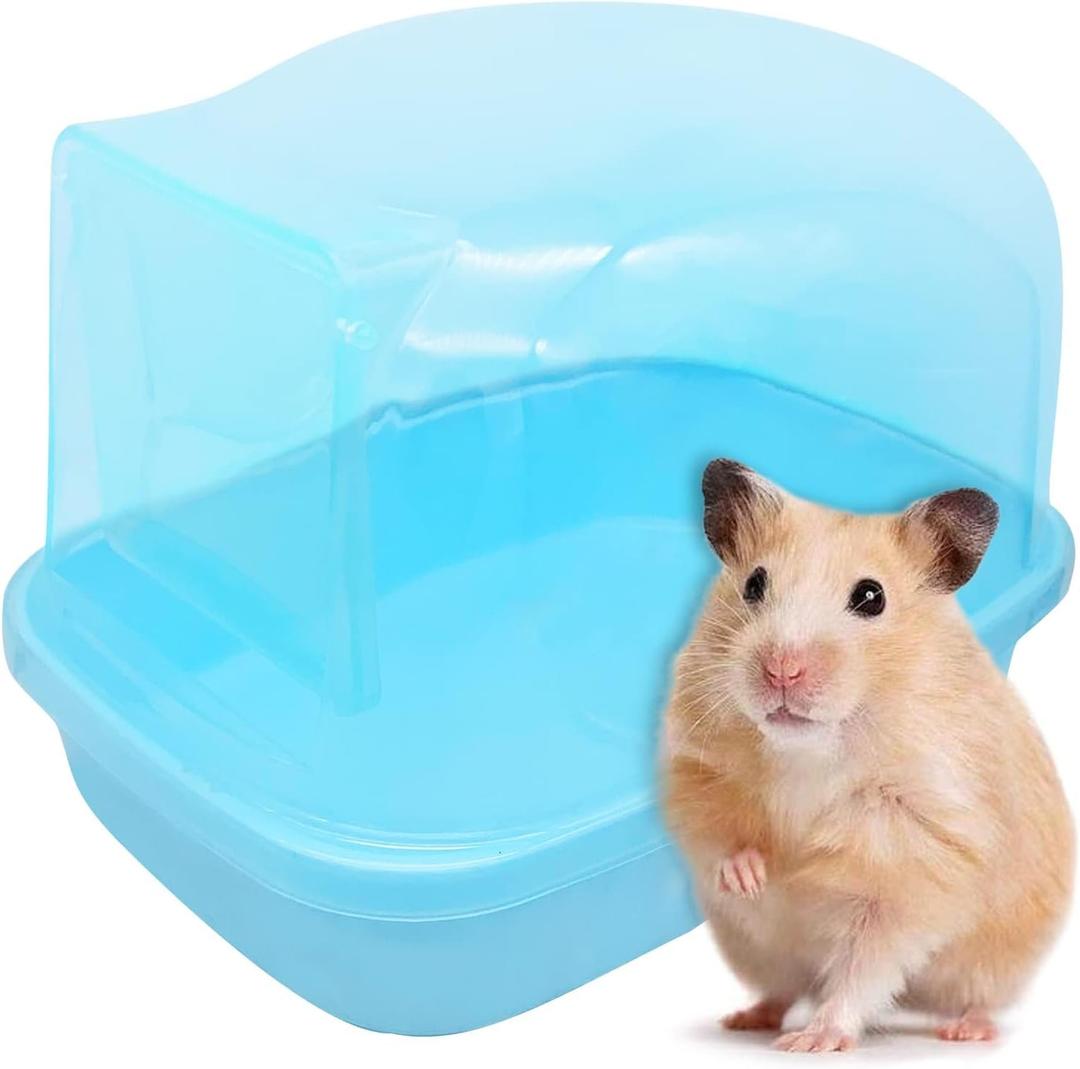 Hamiledyi Hamster Bathtub Dwarf Hamster Bathroom Sand Bath Container Chinchilla Sauna Room Plastic Sand Bath Box House for Gerbils Hedgehog Mice or Other Small Pets Animals (Blue, Large Size)