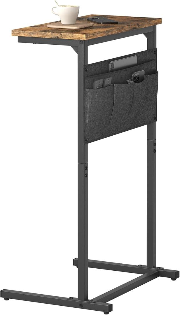 C Shaped End Table, Side Table for Sofa, Small TV Tray, Couch Table with Storage Bag for Small Space, Living Room, Bedroom, Home Office LET501R (Rustic Brown)