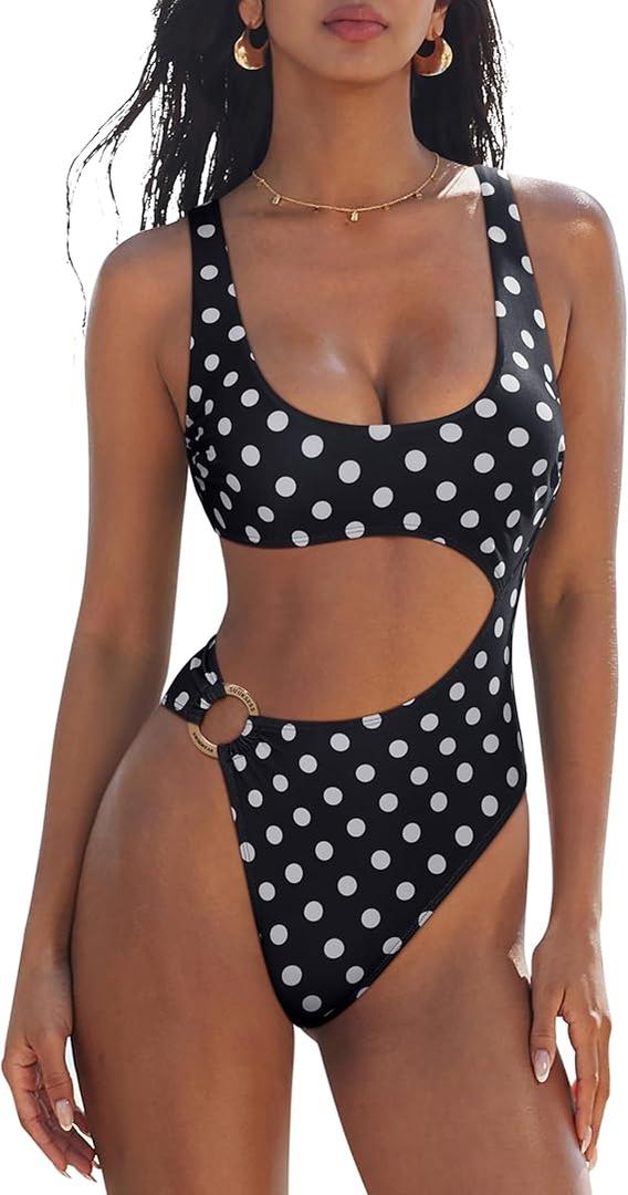 SUUKSESS Women Sexy One Piece Tummy Control Swimsuit Cutout Backless Bathing Suit L