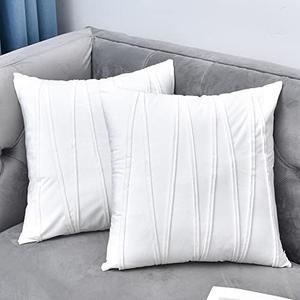 NianEr Decorative Plush Velvet Throw Pillow Covers Sofa Accent Couch Pillows Set of 2 for Bed Living Room Square Pillow Cases 20X20 White