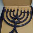 LED Electric Blue Hanukkah Menorah with Special Effects - Battery/USB Powered, Star of David, 4 Lighting/Blinking Modes, Large LED Bulbs, Chanukah Traditional Electric Menorahs - Navy Blue