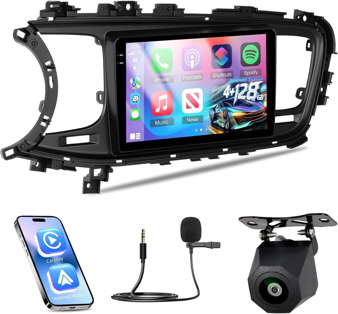 NHOPEEW [4+128G] Upgrade Radio for Kia Optima K5 2013 2014 2015: 9 inch Android IPS Incell Touchscreen Stereo - Wireless Carplay and Android Auto, 5G/WiFi, GPS, EQ, Bluetooth 5.0 + Backup Camera