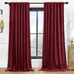 P Pothuiny Blackout Velvet Curtains 84 Inches Long, 2 Panels Burgundy Velvet Drapes Rod Pocket Back Tab Design Window Thermal Insulated Curtains for Living Dining Room, Bedroom (W52 xL84)