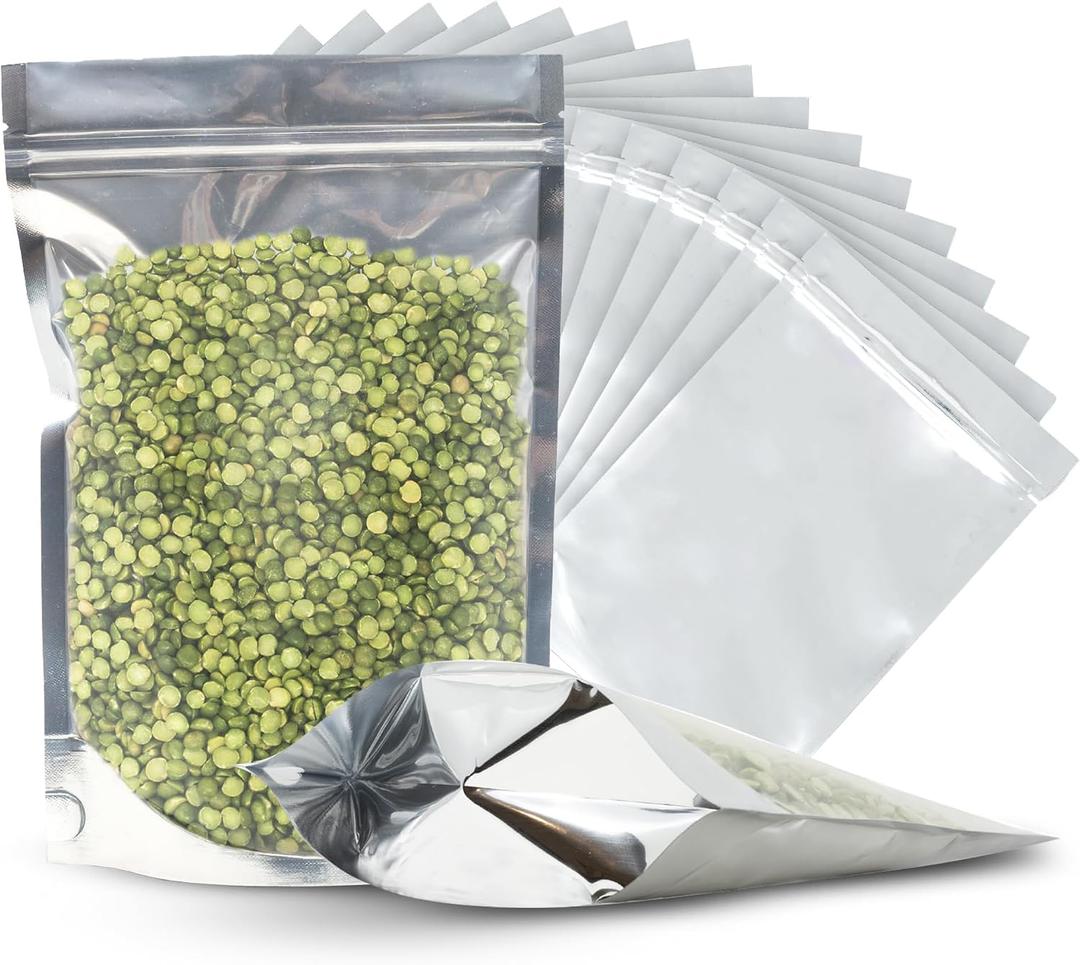 100 Resealable Food Storage Bags, 7x10-inch Heat Sealable Stand Up Zip Bags, Waterproof Packaging Barrier, 40 fl oz