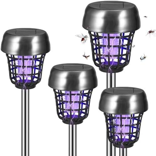2 Pack Solar Bug Zapper Outdoor Waterproof - 2-in-1 Mosquito Zapper Solar Powered Mosquito Trap Repellent Lamp with Purple/White Light, Cordless Fly Insect Zappers for Yard Garden Patio Backyard