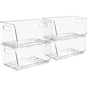 Sorbus Stackable Storage Bins Open Front - Clear Stackable Storage Bins - Pantry Bins for Storage and Organization - Acrylic Stackable Bins for Kitchen - Clear Pantry Organizer Bins (Small 4 Pack)