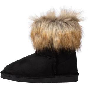 Ladies Winter Ankle Snow Boot Suede Casual Flat Fluffy Faux Fur Tassel Outdoor Women Warm Short Snowboots Imitation Fox Fur Shoes (8, Black)