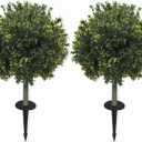 2-Pack 29" UV-Resistant Boxwood Topiary Ball Trees | Artificial Outdoor Plants with Ground Spikes for Porch, Patio, Planters & Indoor Decor