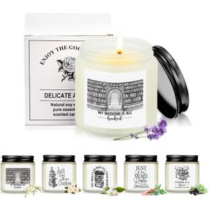 MTLEE 6 Pcs Book Lover Gifts Valentines Bookish Gifts 3.5 oz Scented Reading Candle for Her Book Club Bookworm Reader Librarian Writer Office Staff National Books Month Party, 6 Style(Classic Scent)