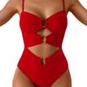 Eomenie Womens Cutout One Piece Swimsuit with Ring Linked Sexy Monokini Bathing Suit for Beach Vacation (Large, Red)
