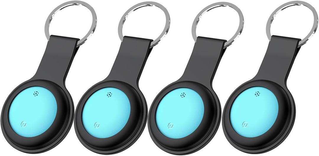 Smart Tracker Tags-4 Pack for iOS-Accurate Location Tracking-Waterproof & Compact Design-Long-Lasting Battery-Ideal for Keys, Luggage, and Pets (JWX-BlackF, 1 Pack) (BlueF, 4 PCS)