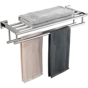 Bathroom Towel Rack 24 Inch Tower Holder with Double Towel Bar Polished Chrome Towel Rack Wall Mounted SUS304 Stainless Steel Hotel Towel Shelf Modern Towel Hanger
