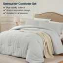 Quataly Light Grey King Comforter Set - 3 Pieces Seersucker Lightweight Bedding Comforter Sets (1 Soft Fluffy Comforter & 2 Pillowcases) - All Seasons Cozy Modern Bed Sets for Women Men
