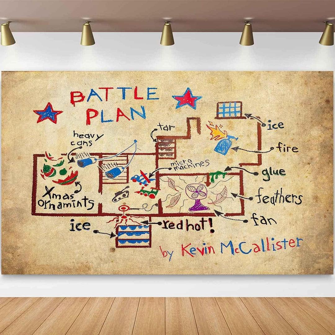 Kevin Battle Plan Self Drawn Backdrop Vintage Kraft Paper 90s Christmas Children Birthday Party Supplies Classic Christmas Movie Home Wall Decor Portrait Photo Studio Props 7x5ft BJDWFD391