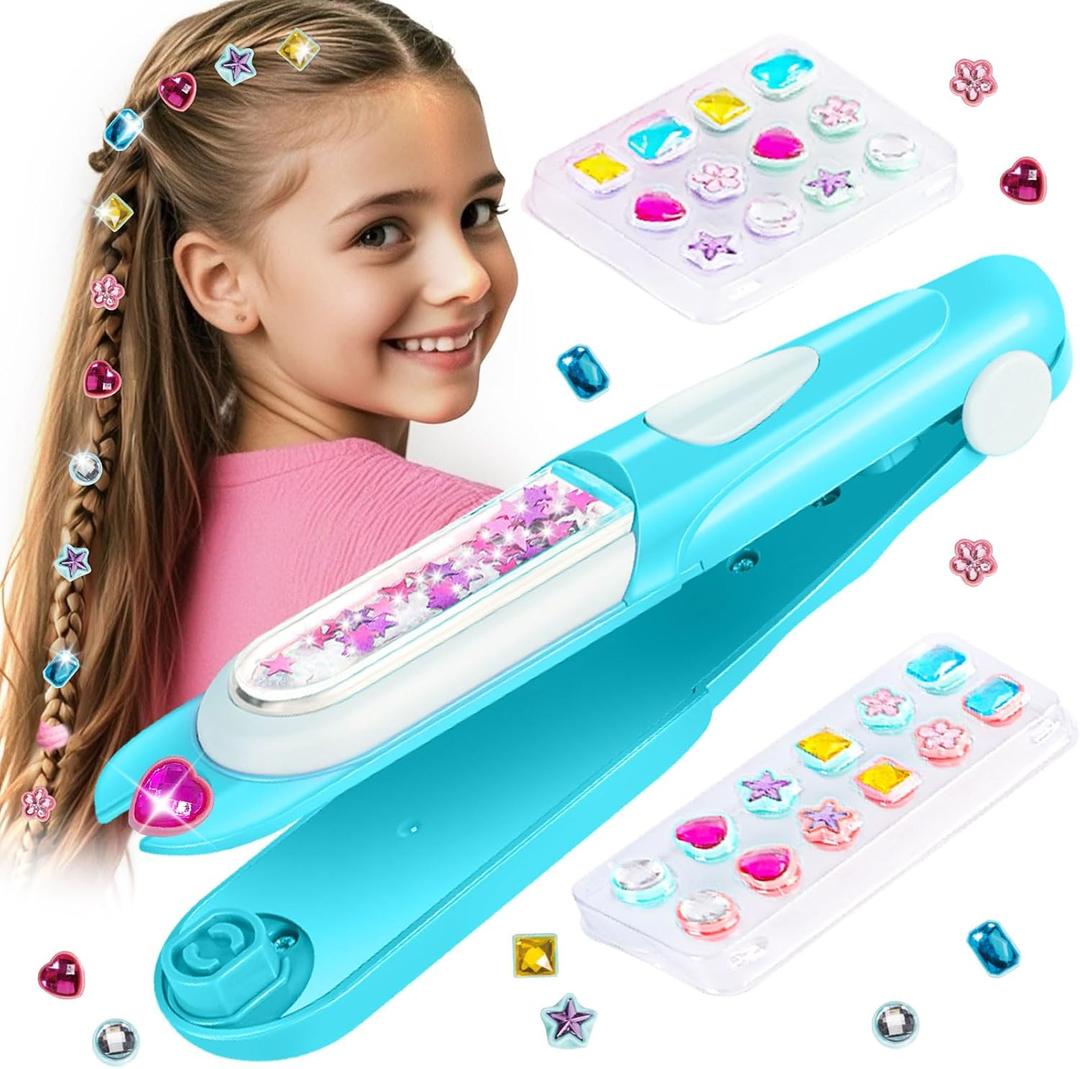 Hair Gem Stamper Kit, Bling Hair Jewels for Girls Toys, Hair Styling Tool with Reusable Shining Diamonds, Birthday Gifts Toys for Girls Ages 3 4 5 6 8-12